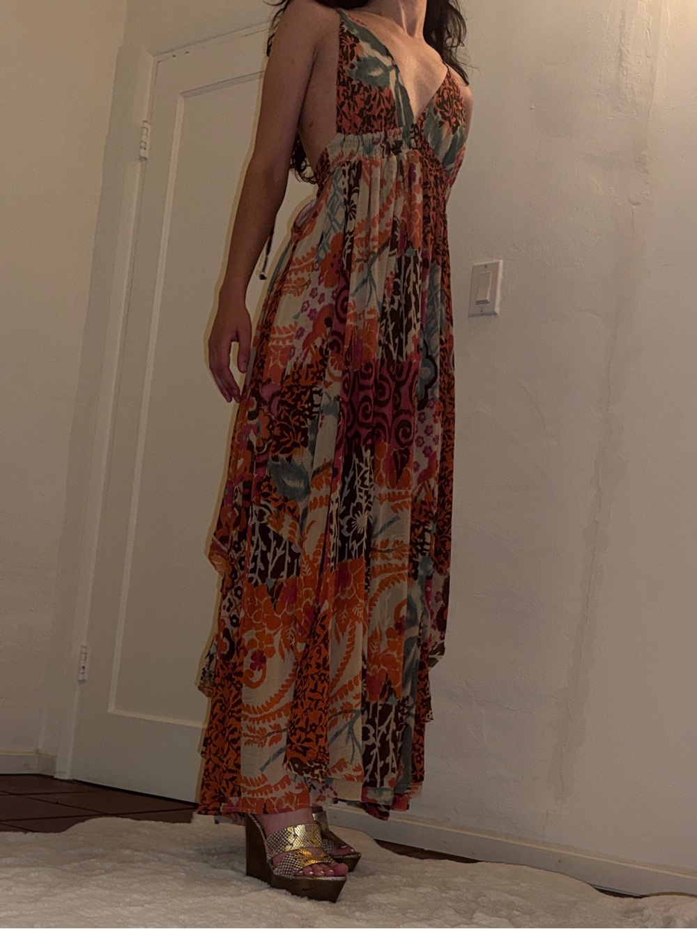 Free People Bohemian Tiered Maxi Dress in Multicolor Floral Print